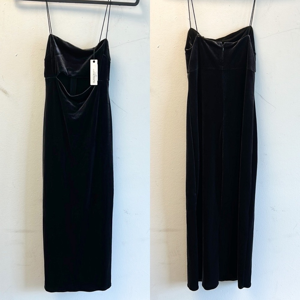 Olivaceous charcoal velvet cutout dress